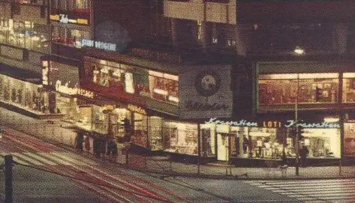 ÄLTERE POSTKARTE BOCHUM CITY BEI NACHT CONSTRUCTA KRAWATTEN tie cravate at in the night nuit cpa postcard Ansichtskarte