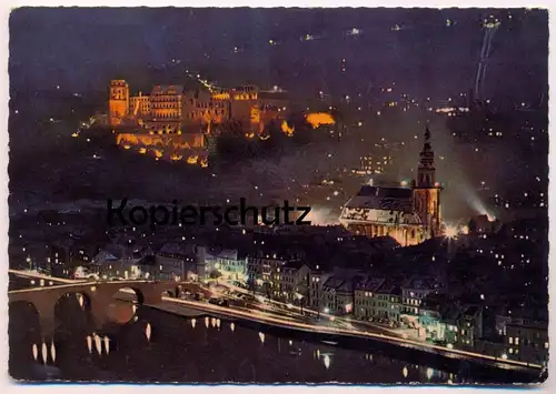 ÄLTERE POSTKARTE HEIDELBERG PANORAMA ABENDSTIMMUNG BELEUCHTUNG NACHT 1966 at night nuit cpa postcard AK Ansichtskarte