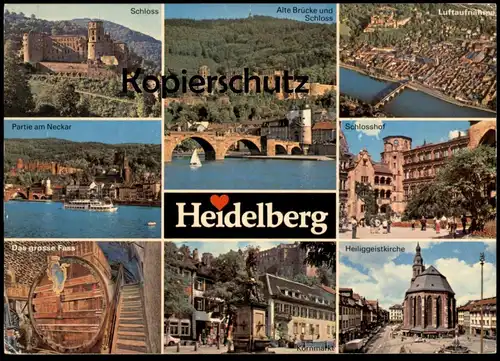 ÄLTERE POSTKARTE HEIDELBERG 1979 FASS NECKAR SCHLOSS HEILIGGEISTKIRCHE KORNMARKT LUFTBILD barrique barrel cpa postcard