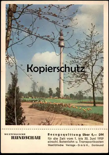 ÄLTERE POSTKARTE DORTMUND BUNDESGARTENSCHAU 1959 BUGA Turm tower tour Garten garden park Zeitung Westfälische Rundschau