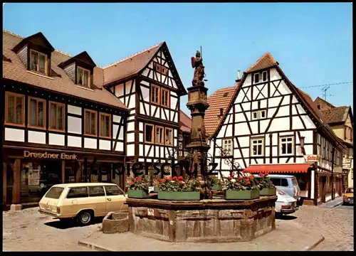 ÄLTERE POSTKARTE MICHELSTADT IM ODENWALD OPEL DRESDNER BANK BRUNNEN Auto Autos Car Cars cpa postcard AK Ansichtskarte