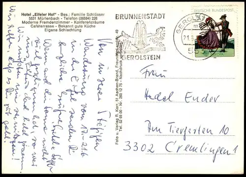 ÄLTERE POSTKARTE GRUSS AUS MÜRLENBACH EIFEL HOTEL EIFELER HOF GEROLSTEIN Schwan swan cygne Ansichtskarte AK cpa postcard