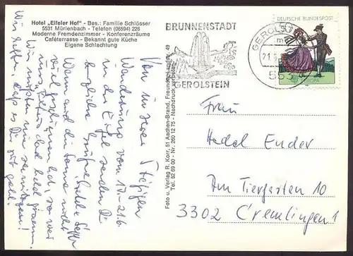 ÄLTERE POSTKARTE GRUSS AUS MÜRLENBACH EIFEL HOTEL EIFELER HOF GEROLSTEIN Schwan swan cygne Ansichtskarte AK cpa postcard