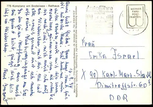 POSTKARTE KONSTANZ AM BODENSEE RATHAUS GERANIEN Pelargonien crane's bill geranium Constanz Constance cpa postcard AK