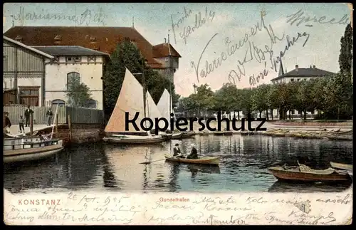 ALTE POSTKARTE KONSTANZ BODENSEE GONDELHAFEN Constanz Hafen harbour port Schiff Boot boat Segelschiff sailing ship cpa