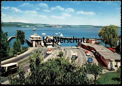 ÄLTERE POSTKARTE KONSTANZ BODENSEE AUTOFÄHRE NACH MEERSBURG FÄHRE SCHIFF BUS LKW FERRY LITFASSSÄULE Ship AK postcard