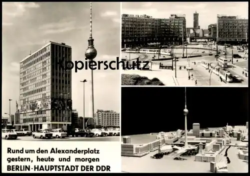 ALTE POSTKARTE BERLIN HAUPTSTADT DER DDR ALEXANDERPLATZ GESTERN HEUTE MORGEN Turm Bus Tram Strassenbahn cpa postcard AK