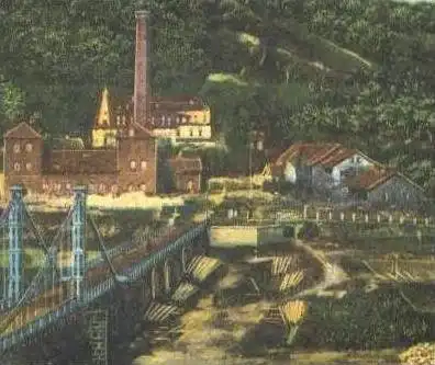 ALTE POSTKARTE PORTA WESTFALICA BEI MINDEN WITTEKINDSBURG UND KETTENBRÜCKE HOLZLAGER Holzstämme Holz wood bois postcard