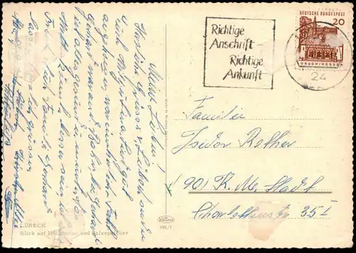 ÄLTERE POSTKARTE LÜBECK BLICK AUF HOLSTENTOR & SALZSPEICHER LUFTBILD TOR 1963 Gate Porte cpa postcard AK Ansichtskarte
