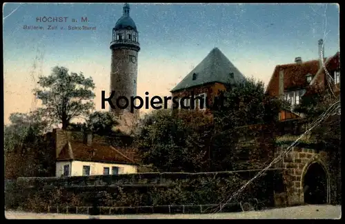 ALTE POSTKARTE FRANKFURT-HÖCHST AM MAIN BATTERIE ZOLL & SCHLOSSTURM Turm tower tour Hoechst cpa postcard Ansichtskarte