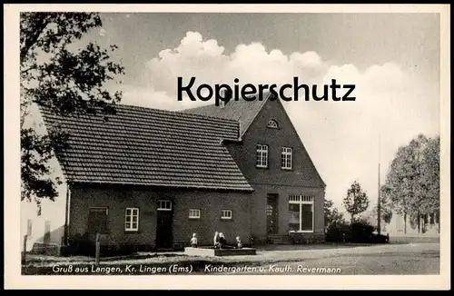 ALTE POSTKARTE GRUSS AUS LANGEN KREIS LINGEN EMS KINDERGARTEN & KAUFHAUS REVERMANN Sandkasten jardin d'enfants cpa AK