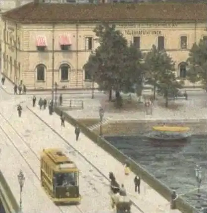 ALTE POSTKARTE NORRKÖPING OSKAR FEDRIKS BRO OCH JÄRNVÄGSGATAN TELEGRAFSTATIONEN Tram tramway Schweden Sverige Suede cpa