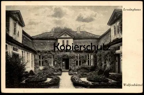 ALTE POSTKARTE WOLFENBÜTTEL LESSINGHAUS Lessing poet Stempel Feldpost Stabs- & Nachrichtenbatterie Flakersatzabteilung