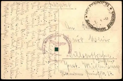 ALTE POSTKARTE WOLFENBÜTTEL LESSINGHAUS Lessing poet Stempel Feldpost Stabs- & Nachrichtenbatterie Flakersatzabteilung