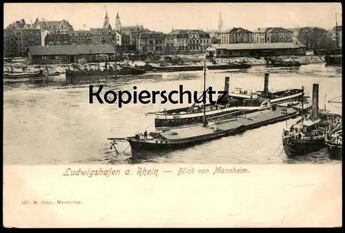 ALTE POSTKARTE LUDWIGSHAFEN BLICK VON MANNHEIM FRACHTSCHIFF HAFEN DAMPFER STEAMER CARGO STEAMSHIP SCHIFF SHIP postcard
