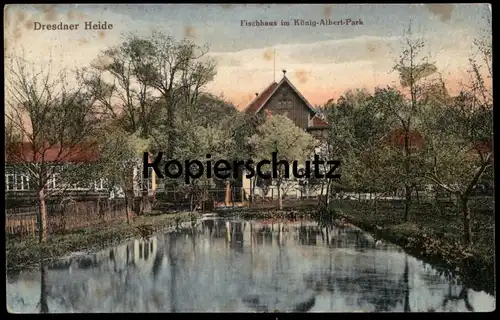 ALTE POSTKARTE DRESDNER HEIDE FISCHHAUS IM KÖNIG-ALBERT-PARK DRESDEN fishing house cpa postcard AK Ansichtskarte