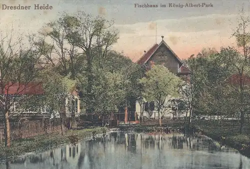 ALTE POSTKARTE DRESDNER HEIDE FISCHHAUS IM KÖNIG-ALBERT-PARK DRESDEN fishing house cpa postcard AK Ansichtskarte