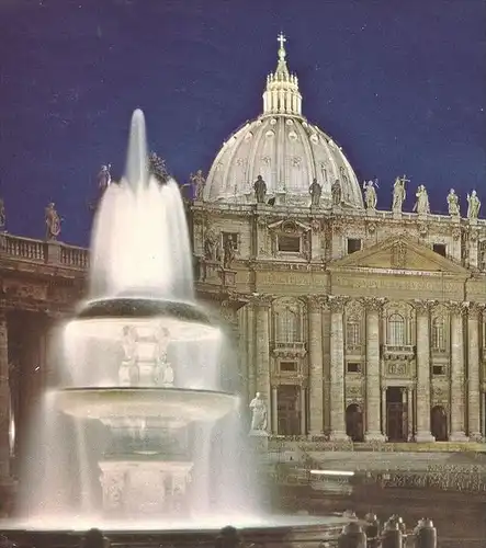 ÄLTERE POSTKARTE CITTA' DEL VATICANO BASILICA DI S. PIETRO E LA FONTANA DEL BERNINI Nacht night fountain Vatikan Vatican
