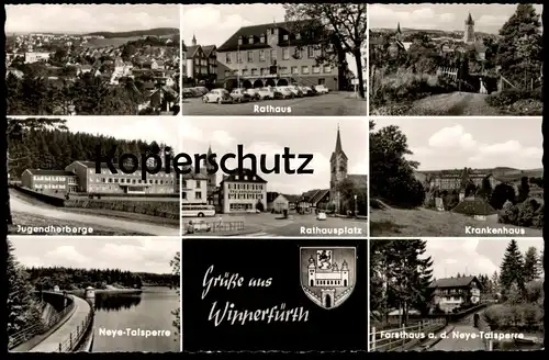 ÄLTERE POSTKARTE WIPPERFÜRTH RATHAUS NEYE-TALSPERRE FORSTHAUS KRANKENHAUS VW BWM ISETTA Ansichtskarte AK postcard cpa
