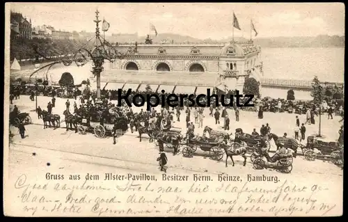ALTE POSTKARTE HAMBURG GRUSS AUS DEM ALSTER-PAVILLON 1904 PFERDE KUTSCHE Alsterpavillon coach Ansichtskarte postcard cpa