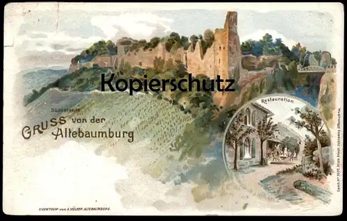 ALTE LITHO POSTKARTE GRUSS VON DER ALTEBAUMBURG ALTENBAMBERG Bad Münster Altenbaumburg Stempel Taxe Posthilfstelle