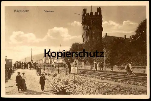 ALTE POSTKARTE RÜDESHEIM ADLERTURM BAHN-ARBEITER GLEISARBEITEN Bahnstrecke railway railroad worker chemin du fer
