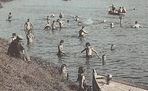 ALTE POSTKARTE PONT SUR YONNE ENFANTS LA BAIGNADE Bath bathing swimming racing bike vélo de course Fahrrad Rennrad cpa