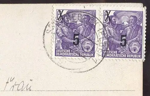 ALTE POSTKARTE SCHÖNEBECK ELBE BAD SALZELMEN RATHAUS Wertaufdruck 5 auf 6 DDR 435 Briefmarke stamp 1954 Fünfjahresplan