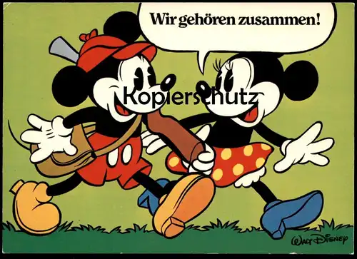 POSTKARTE MINNIE & MICKEY MOUSE WIR GEHÖREN ZUSAMMEN MICKY MAUS WALT DISNEY JAGD HUNTING we belong together postcard