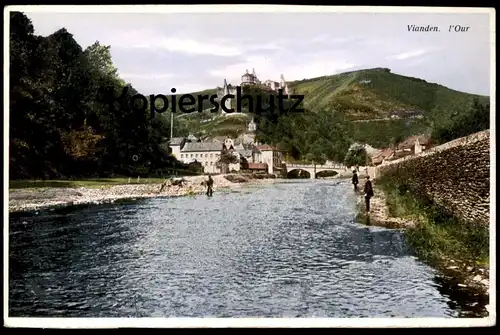 ALTE POSTKARTE VIANDEN L'OUR LUXEMBURG LUXEMBOURG Mann mit Kuh Cow Vache cpa postcard AK Ansichtskarte