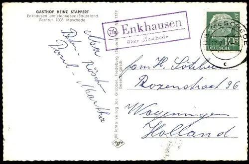ÄLTERE POSTKARTE ENKHAUSEN AM HENNESEE SUNDERN Landpoststempel Rechteckstempel über Meschede 21b Ansichtskarte postcard