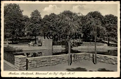 ALTE POSTKARTE BOCHUM 1936 STADTPARK EHRENMAL DES INFANTERIE-REGIMENTES Nr. 67 Regiment cpa postcard AK Ansichtskarte