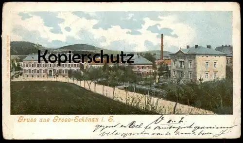 ALTE POSTKARTE GRUSS AUS GROSS-SCHÖNAU FABRIKSCHLOT Großschönau-Hainewalde Landkreis Görlitz cpa postcard Ansichtskarte