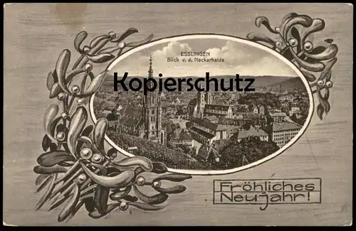 ALTE POSTKARTE ESSLINGEN BLICK VON DER NECKARHALDE FRÖHLICHES NEUJAHR ! new year nouvel an Jugendstil AK Ansichtskarte