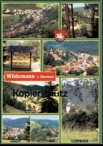 ÄLTERE POSTKARTE WILDEMANN IM OBERHARZ BOHLWEG SPIEGELTAL BLICK ZUR KIRCHE Wappen Blason Harz cpa postcard Ansichtskarte