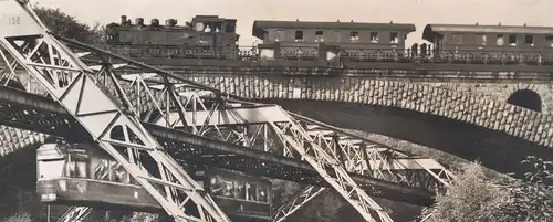 ALTE POSTKARTE WUPPERTAL SCHWEBEBAHN ZUG DAMPFLOK EISENBAHN steam train railway locomotive à vapeur Bus Busse Coca Cola