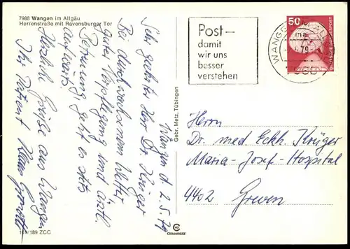 ÄLTERE POSTKARTE WANGEN IM ALLGÄU BMW ISETTA MERCEDES VW KÄFER Auto Autos Car Cars Café Hölz Ravensburger Tor Lion Löwe
