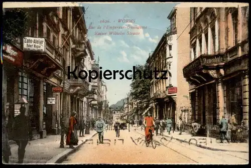 ALTE POSTKARTE WORMS KAISER-WILHELM-STRASSE ZAHNATELIER ROBERT WAGNER ZAHNARZT Dentist Tabakwaren Zetsche Hut Polizist