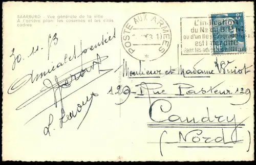 ALTE POSTKARTE SAARBURG 1953 VUE GÉNÉRALE Gesamtansicht Eisenbahn Chemin de fer Railway cachet militaire Militärstempel