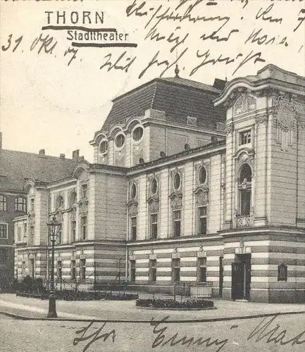 ALTE POSTKARTE THORN STADTTHEATER 1907 THEATER NACH HANAU theatre Torun Ostpreussen polska Ansichtskarte cpa postcard