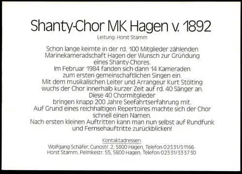 ALTE KARTE HAGEN WESTFALEN SHANTY CHOR AUF SCHIFF VIKTORIA Akkordeon choir choer Musik music musique cpa postcard