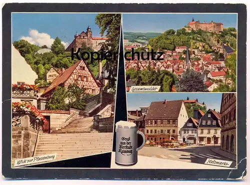 ÄLTERE POSTKARTE GRUSS AUS DER BIERSTADT KULMBACH HOLZMARKT BLICK ZUR PLASSENBURG Stadt des Bieres Bier Biere Beer AK