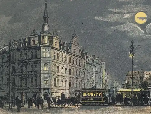 ALTE MONDSCHEIN POSTKARTE CÖLN RUDOLFPLATZ BEI NACHT 1905 Strassenbahn Tram Hohenzollernring Moonlight Night Köln AK cpa