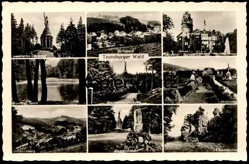 ALTE POSTKARTE TEUTOBURGER WALD HERMANNSDENKMAL BERLEBECK DETMOLD DONOPER TEICH HIDDESSEN BISMARCKSTEIN JOHANNABERG cpa