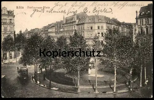 ALTE POSTKARTE KÖLN BARBAROSSAPLATZ BARBAROSSA PLATZ KUTSCHE REKLAME UNION BIER beer & Fontaine Springbrunnen postcard