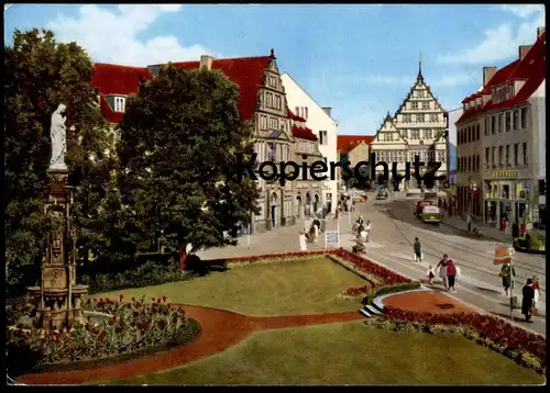 ÄLTERE POSTKARTE PADERBORN MARIENPLATZ Statue monument Volkswagen Bus Volkswagen Käfer Kever Ansichtskarte postcard cpa