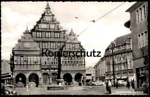 ÄLTERE POSTKARTE PADERBORN RATHAUS KAUFHOF mairie Kaufhof Oldtimer Opel Kapitän car Auto Autos Ansichtskarte postcard