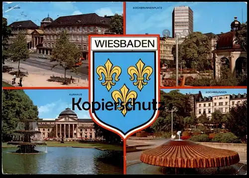 ÄLTERE POSTKARTE WIESBADEN MUSEUM KOCHBRUNNEN KURHAUS KOCHBRUNNENPLATZ WAPPEN SHIELD BLASON Ansichtskarte postcard cpa