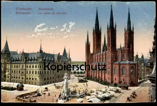 ALTE POSTKARTE WIESBADEN MARKTPLATZ LA PLACE DU MARCHÉ Markt market AK Ansichtskarte cpa postcard