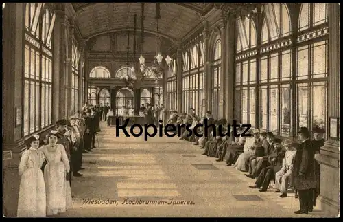 ALTE POSTKARTE WIESBADEN KOCHBRUNNEN INNERES interieur men women Uniform Hut Top Hat haute-forme Ansichtskarte postcard